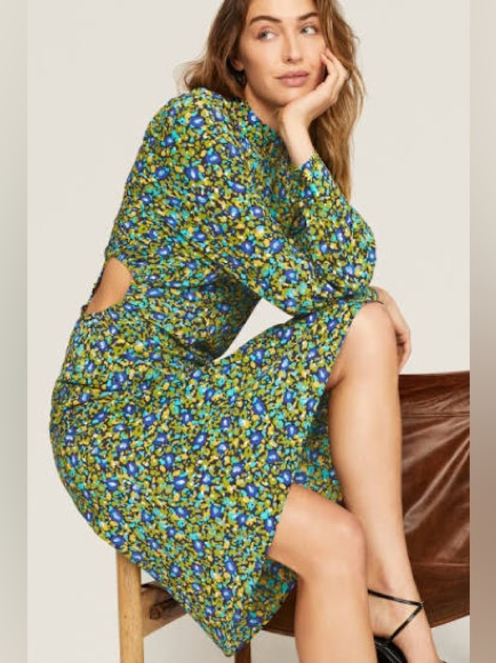 Rails Green and Blue Floral High-Low Midi Dress